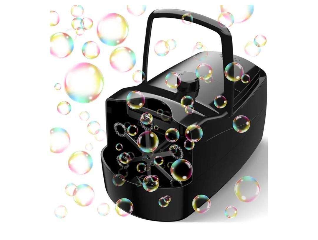 Bubble Machine, Automatic 18000+ Per Minute Big Bubbles Blower Maker for Kids Toddlers with 2 Speeds,6 Wands,Operated by Plugin or Batteries for Outdoor/Indoor Birthday Parties,Wedding (Black)