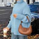 PRETTYGARDEN Women's 2025 Fall Oversized Sweaters Turtleneck Casual Long Sleeve Chunky Knit Pullover Tops Winter Clothes (Light Blue, Medium)