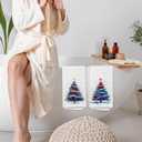 Red White and Blue Christmas Tree Kitchen Towels, USA Flag Patriotic Christmas Dish Tea Towels, 4th of July Independence Day Xmas Tree Hand Towel for Bathroom Kitchen, 16x24 Inch Set of 2