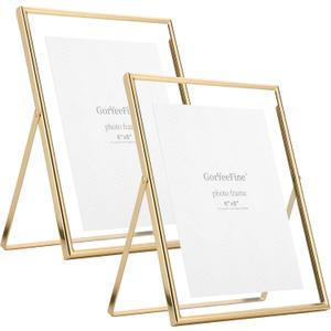 Gold 8x10"Floating Frame 2 Pack,For Picture 4x6'',5x7'',6x8''Adjustable Tabletop/Shelf floating picture frame 5x7'', Classy Gift Choice for Wedding,Thanksgiving,Christmas,Home or Office Decor