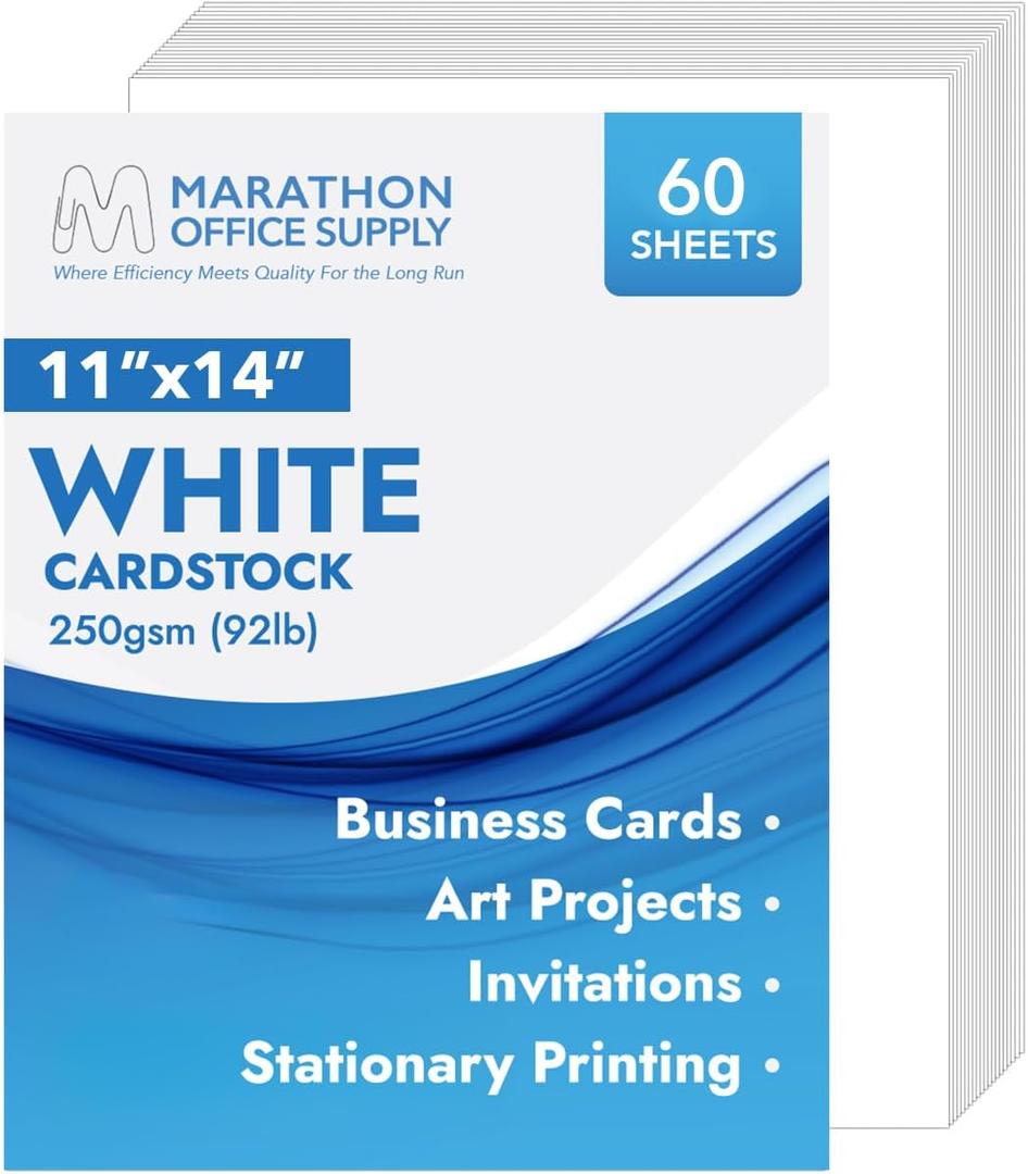 MOS White Cardstock Paper 11 x 14 Inch (60 Sheets) Heavyweight Poster Board Card Stock for Crafts, Certificates, Menus, Art Projects, Printer Compatible