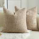 MANDIOO Pack of 2 Soft Chenille Textured Throw Pillow Covers Square Accent Solid Decorative Cushion Cover Cozy Farmhouse Pillow Case for Couch Sofa Bed Living Room 20x20 Inch Camel