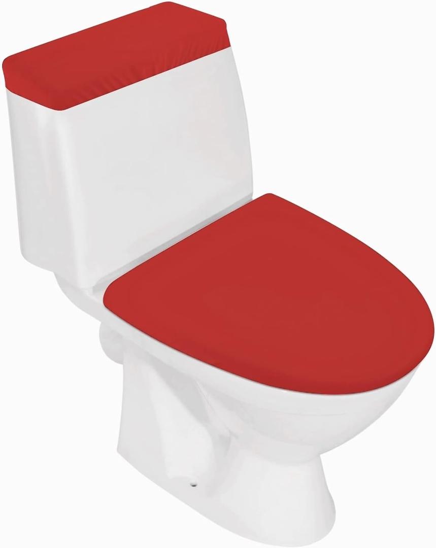 Toilet Lid Cover and Toilet Tank Lid Cover, Bathroom Toilet Lid Seat Cover Set, Stretch Washable Spandex Fabric, Fits Most Toilet Tanks & Lids, Red