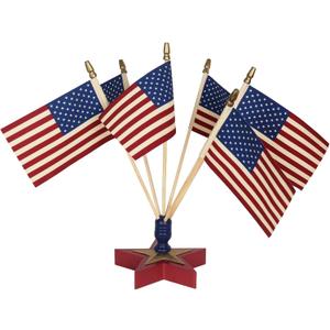 MEETYAMOR 4th of July Decorations, American Flag with Pentagram Bracket Wood Block, 250th Anniversary Patriotic Independence Day Decor for the Home, Fourth of July Memorial Day Decor for Mantel, Table