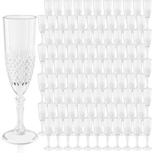 Plastic Champagne Flutes, Champagne Glasses Bulk, Reusable Unbreakable Acrylic Wine Glasses Goblets for Weddings Bachelor Parties Toasting Bridal Shower (100,Transparent), 8.89 inches