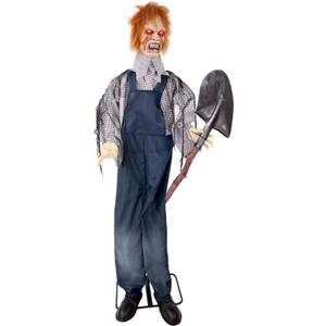 Haunted Hill Farm Lifesize 5.3-Ft Animatronic Talking Grave Digger with Shovel with Touch Activated Lights and Sound, Battery-Operated Indoor or Covered Outdoor Halloween Decoration