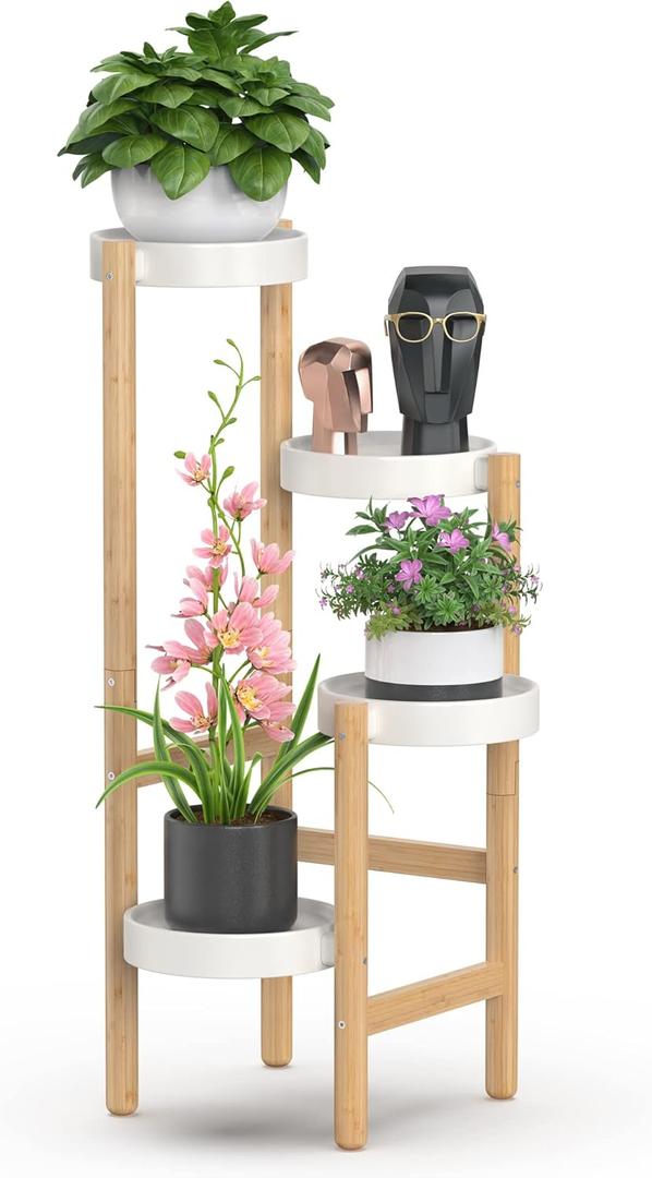 Wisuce Bamboo Plant Stands Indoor, 4 Tier Tall Corner Plant Stand Holder & Plant Display Rack for Outdoor Garden Indoor Home (4 Tier -2)