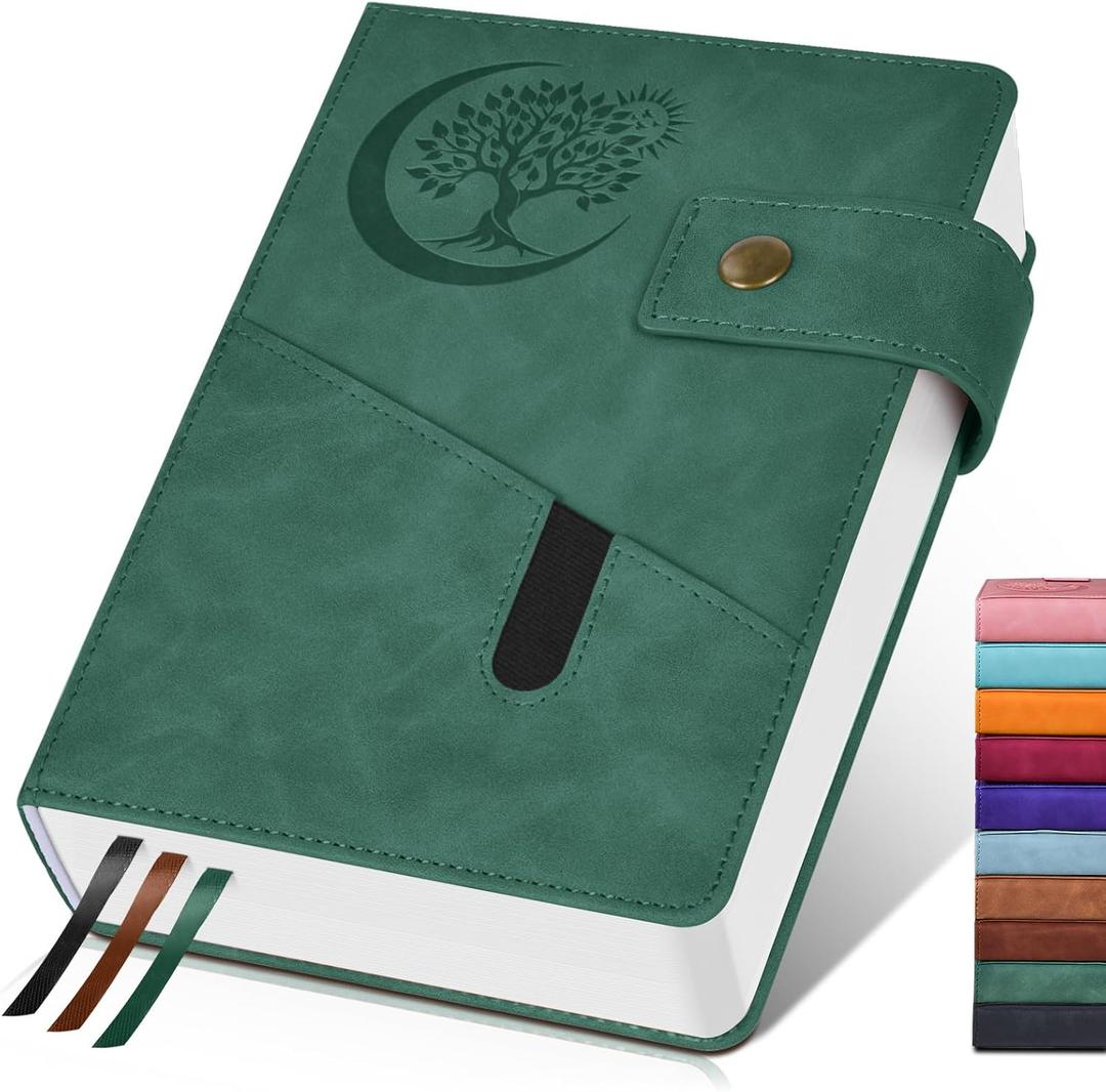 PAIBAS B5 Leather Journal Notebook, 365 Pages Thick Hardcover Lined Journal for Men Women, Large 7.6" x 10" College Ruled Notebooks for Work, School, Travel, Business, Note Taking, Writing Diary (Green)