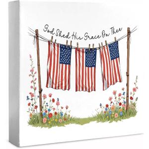 Patriotic 4th of July Decoration, Vintage Americana Patriotic Tiered Tray Decor for Independence Day Sign, American Memorial Day Red White and Blue Decoration for Home Kitchen 5x5 inch