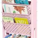 5-Tier Mobile Bookshelf, Rolling Bookcase Book Storage Rack, Movable File Folder Organizer Cart with Wheels for Home Study Office Living Room Classroom, Pink
