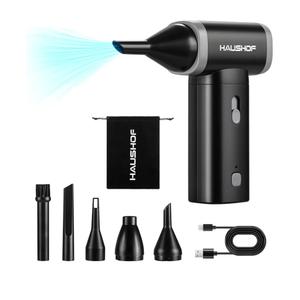HAUSHOF 8V 110000RPM Compressed Air Blower Spray Dry Air Bomb - PC Cleaning, Type-C Rechargeable Speed Adjustable Speed for Keyboard, Sofa, Car