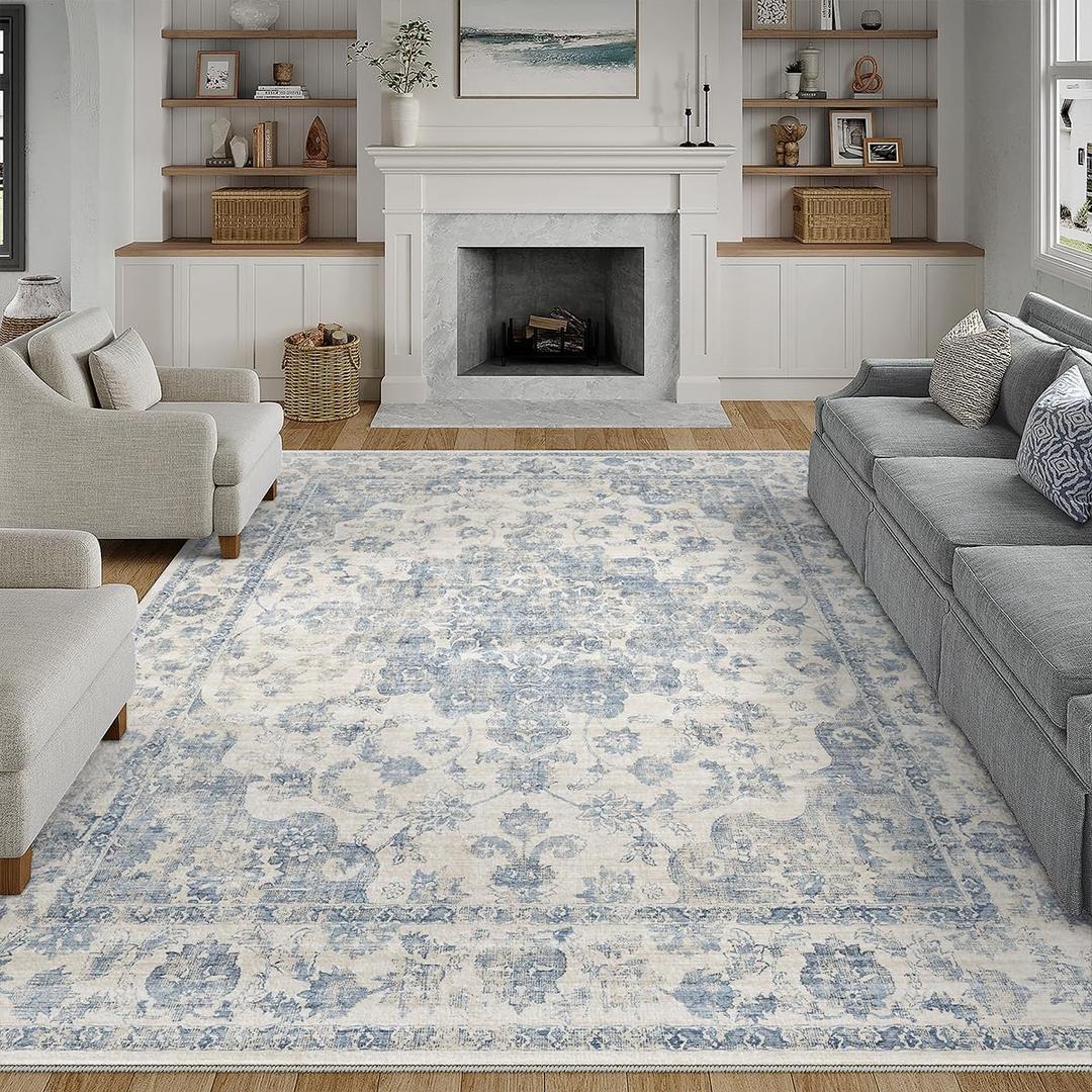 8x10 Blue Neutral Area Rug
Washable, Non Slip, Soft Low Pile, Vintage Farmhouse, Large, for Living Room Bedroom Dining Room Office Indoor Home Decor