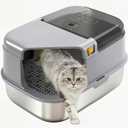 3-in-1 Convertible Cat Litter Box, ABS + Stainless Steel Pan, Enclosed Low Entry High Sided Box with Litter Trapping Grid, 23.1x16.93x14.1 Inch, for Senior Kittens & Large Cats（Grey）