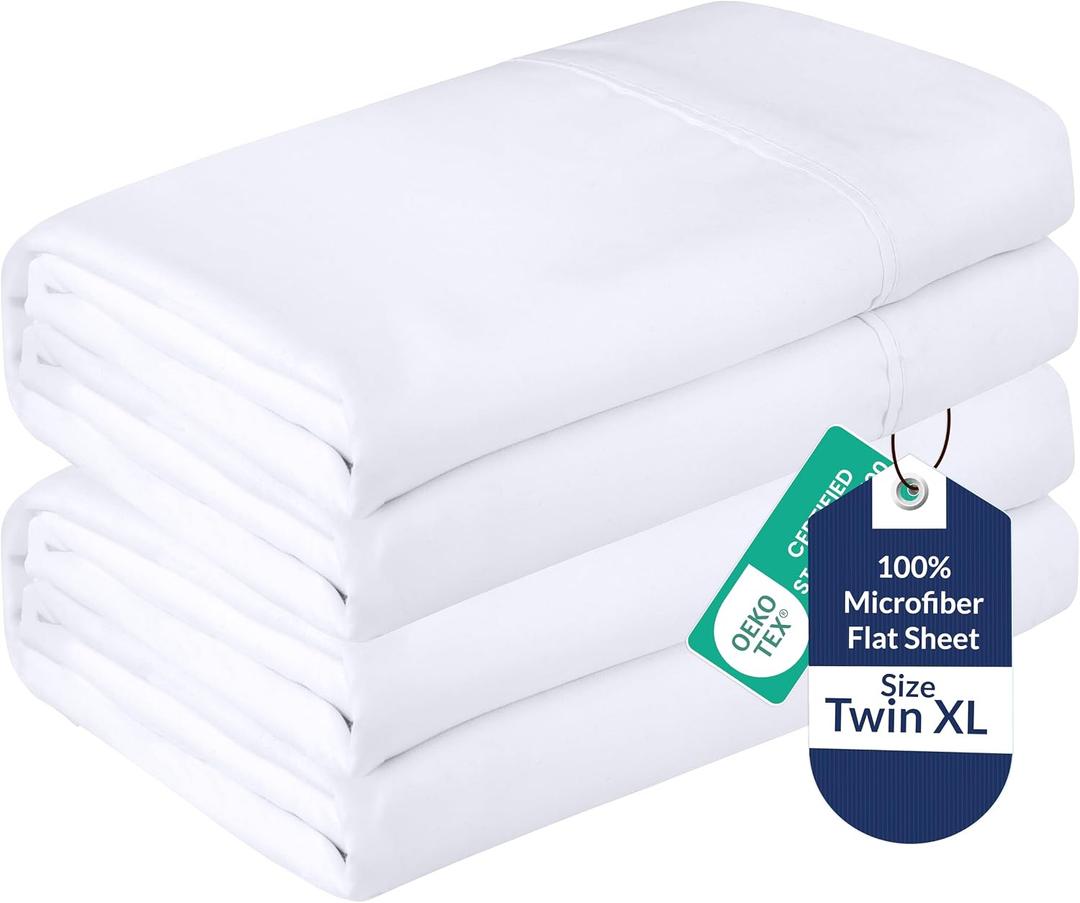 Royale Linens 2 Pack Bulk Flat Sheet Set - Top Sheets -Soft 1800 Microfiber - Wrinkle & Stain Resistant - for Hotel, Massage Table, Hospital, Dorm - Twin XL Flat Sheet Sold Separately (Twin Xl, White)