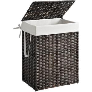 SONGMICS Laundry Hamper with Lid, 23.8 Gallon (90 L) Synthetic Rattan Clothes Laundry Basket with Lid and Handles, Foldable, Removable Liner, Chestnut Brown ULCB051K02
