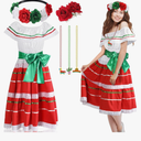 Halfchet 6 Pcs Mexicanos Traditional Dress Women Folklorico Vestidos Outfit Mexican Skirt Carnival Halloween Costume Size M
