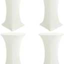 HolidayIdeas Cocktail Table Covers, 4 Pack - Fitted Stretch Spandex Square Corners Cocktail Tablecloths (Ivory, Fit for 30"-32" Diameter x 43" Height Tables)