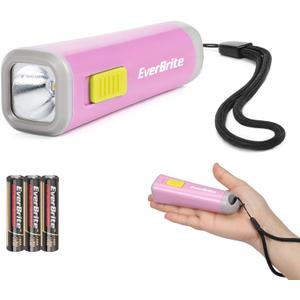 EverBrite Small Flashlight, Mini LED Flashlight, Plastic Torch Use for Emergencies, Camping, Outdoor with Lanyard 3AAA Battery Included, Pink