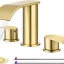 Ultimate Unicorn 8 inch Bathroom Faucet Brushed Gold, Waterfall Bathroom Faucet with Metal Pop-up Sink Drain Stopper and 2 Supply Hoses,2 Handle Widespread Faucets for Vanity Sink 3 Holes