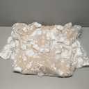 Women's 3D Floral Embroidery Dress Ruffle Sleeve Fishtail Lace Bodycon Party Cocktail Mini Dress (Large, White)