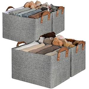 GRANNY SAYS Closet Storage Baskets, Collapsible Fabric Storage Bins with Metal Frame, Clothes Organizer Bins, Extra Large Baskets for Shelves, Ivory, 4-Pack