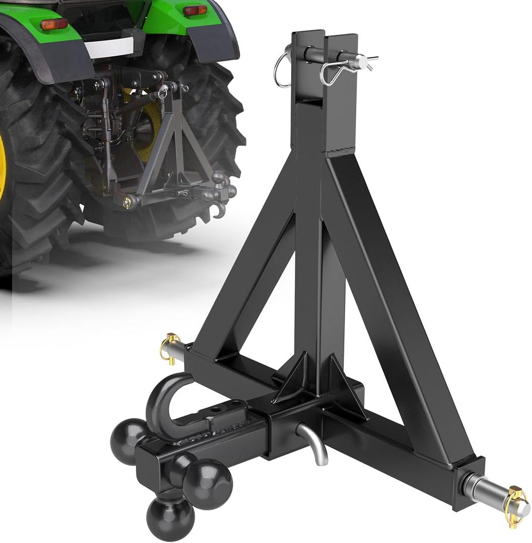3 Point Trailer Hitch 2" Receiver Trailer Ball Hitch with Towing Hook,3 Pt Farm Equipment,Subcompact Attachmnt for Tractor Standard Category 1,Heavy Duty Drawbar Compatible with Kubota John Deere