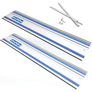 110" Track Saws Guide Rail Replacement for Makita and Fit for Festool, Includes 2 PCS 55" Aluminum Extruded Guided Rails and 2 Guide Rail Connectors for Woodworking Longer Cuts, Sliver, 110"=2 PCSX 55"