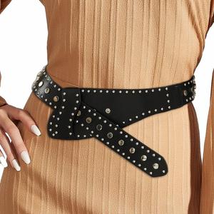 Women's Wide Waist Belt Punk Belts for Women Rivet-Studded Thick Belt (Black)