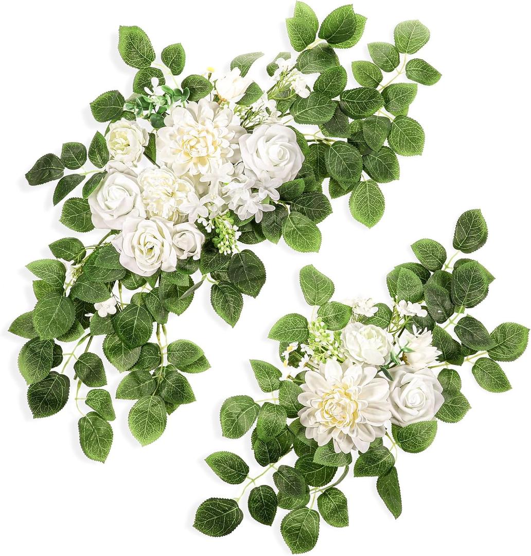 2 Packs Wedding Arch Flowers, 28/20 Floral Swag Flower Arch Arrangement for Wedding Ceremony Backdrop Reception Welcome Sign Background Decoration (White)