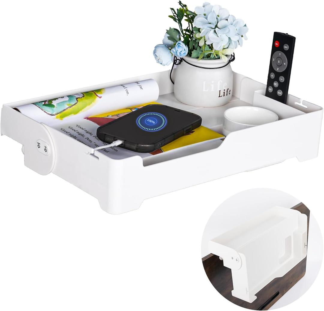 YONGJIA Foldable Bedside Shelf, bunk Bed Tray for top bunk, College, Dorm, Bedroom, Kids bunk Bed, Foldable nightstand for Book, iPhone, Kindle, Water Cup (White)