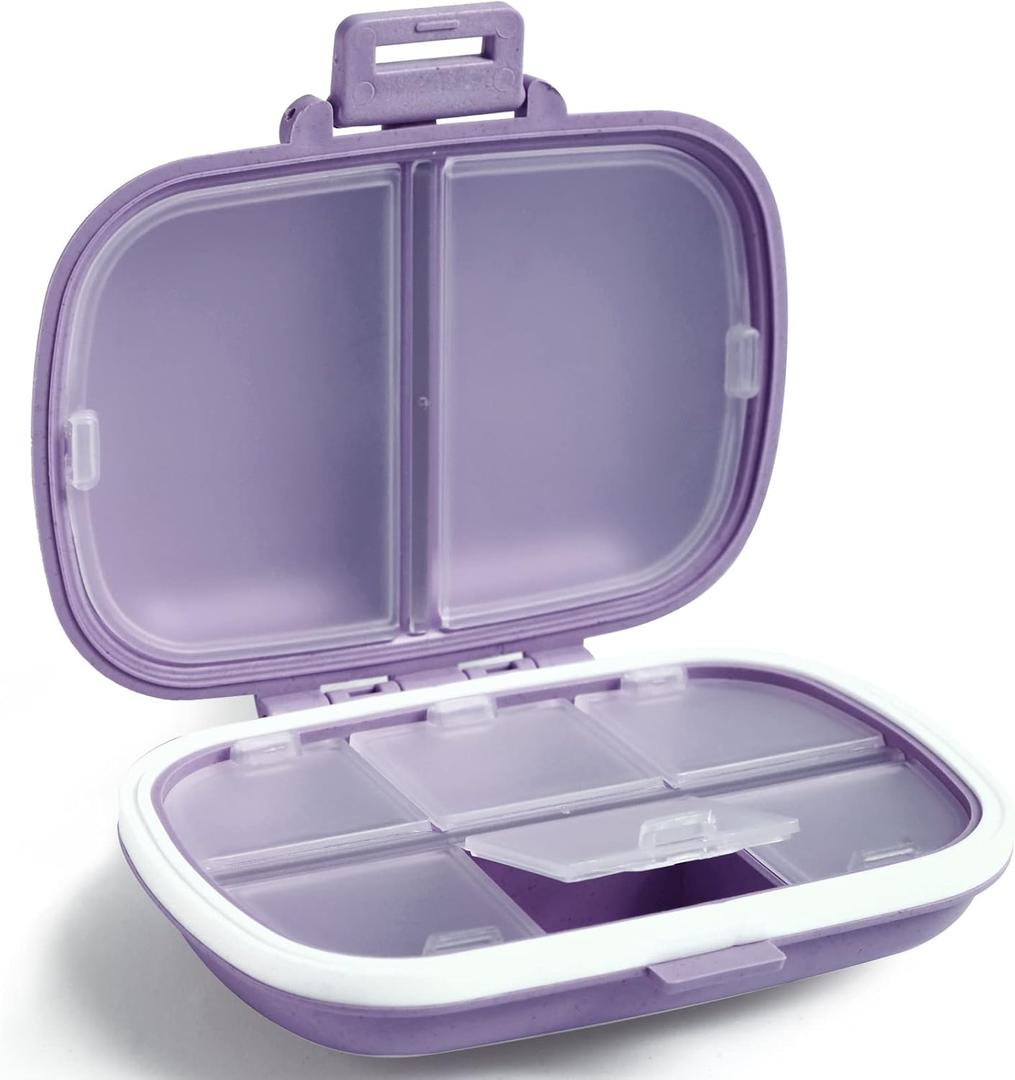 Holii Travel Pill Organizer, 8 Compartments Portable Pill Case, Daily Pill Box to Hold Vitamins, Small Pill Container for Pocket Purse Medicine OrganizerPurple