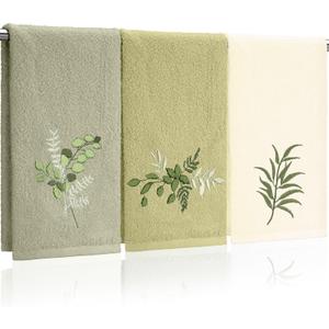 Eucalyptus Leaves Hand Towels Farmhouse Green Bathroom Decor 14x29 Inch Embroidered Decorative Cute Spring Summer Cotton Soft Absorbent Towels for Bathroom Kitchen