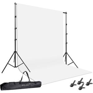 HYJ-INC Photo Background Support System with 8.5 x 10ft Backdrop Stand Kit, 100% White Cotton Muslin Backdrop,Clamp, Carry Bag for Photography Video Studio