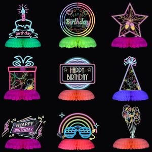 9 Pcs Glow Party Birthday Centerpieces Neon Birthday Decorations Fluorescent Birthday Table Decorations Colorful Neon Party Table Decoration Table Toppers Neon Birthday Party Supplies for Party Favors