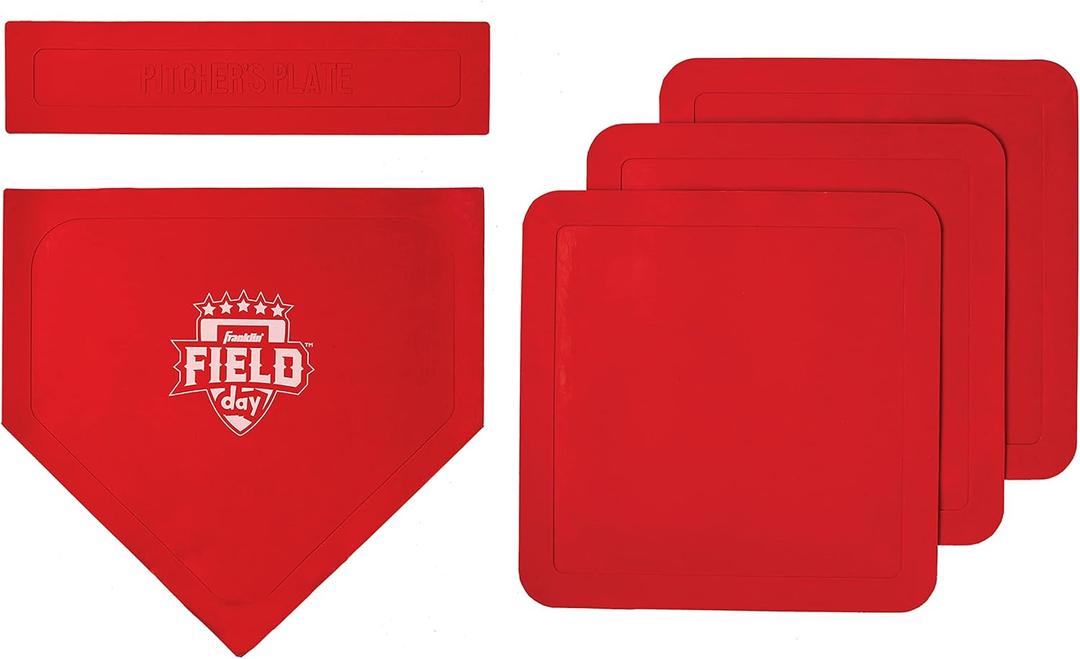 Franklin Sports Field Day Baseball Base Set - Throw Down Rubber Bases for Baseball + Softball with Home Plate - Portable Backyard Baseball, Softball, Kickball Bases - Easy Set Up Rubber Base Set Red (One Size)