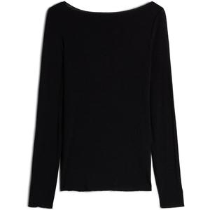 Intimissimi Woman's Sheer Boat Neck Modal Cashmere Ultralight Top (Black, S)