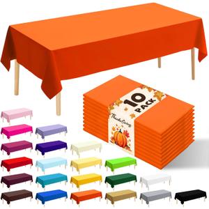10 Pack Premium Disposable Plastic Tablecloth 54" X 108" Rectangle Table Cover for Birthdays Weddings Christmas Anniversary Buffet Table (Orange)