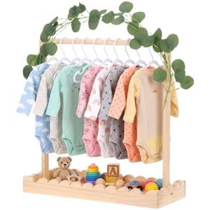 Rainmae Wooden Baby Clothing Rack for Toddler, Baby Shower Crate Closet, Baby Shower Basket with Hanger Rack, Hangers, Ivy Garland Decor, Newborn Gifts Basket for Pets Boys Girls Welcome Present