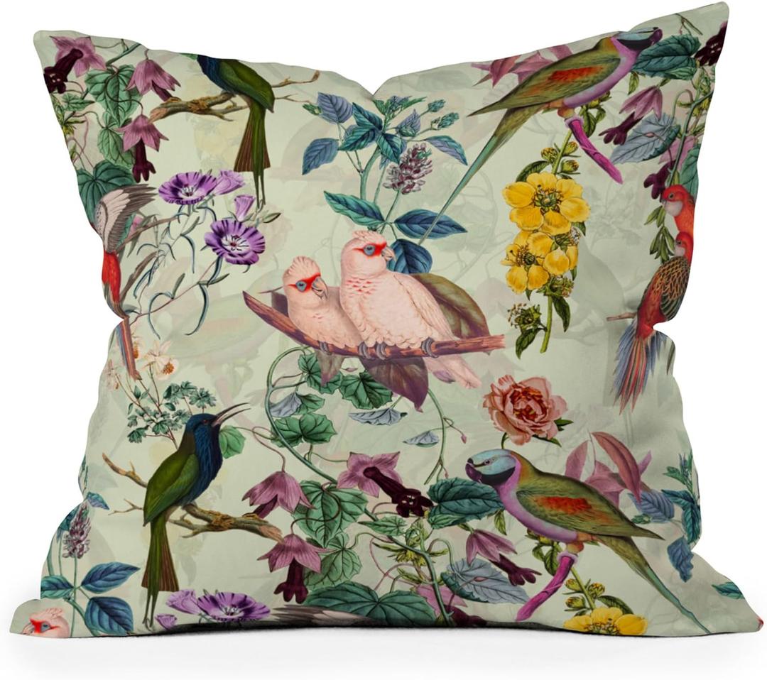 Society6 Throw Pillows with Pillow Insert - Home Decor by Burcu Korkmazyurek - Decorative Accent Pillows for Couch or Bed, 20 x 20, Floral and Birds VIII