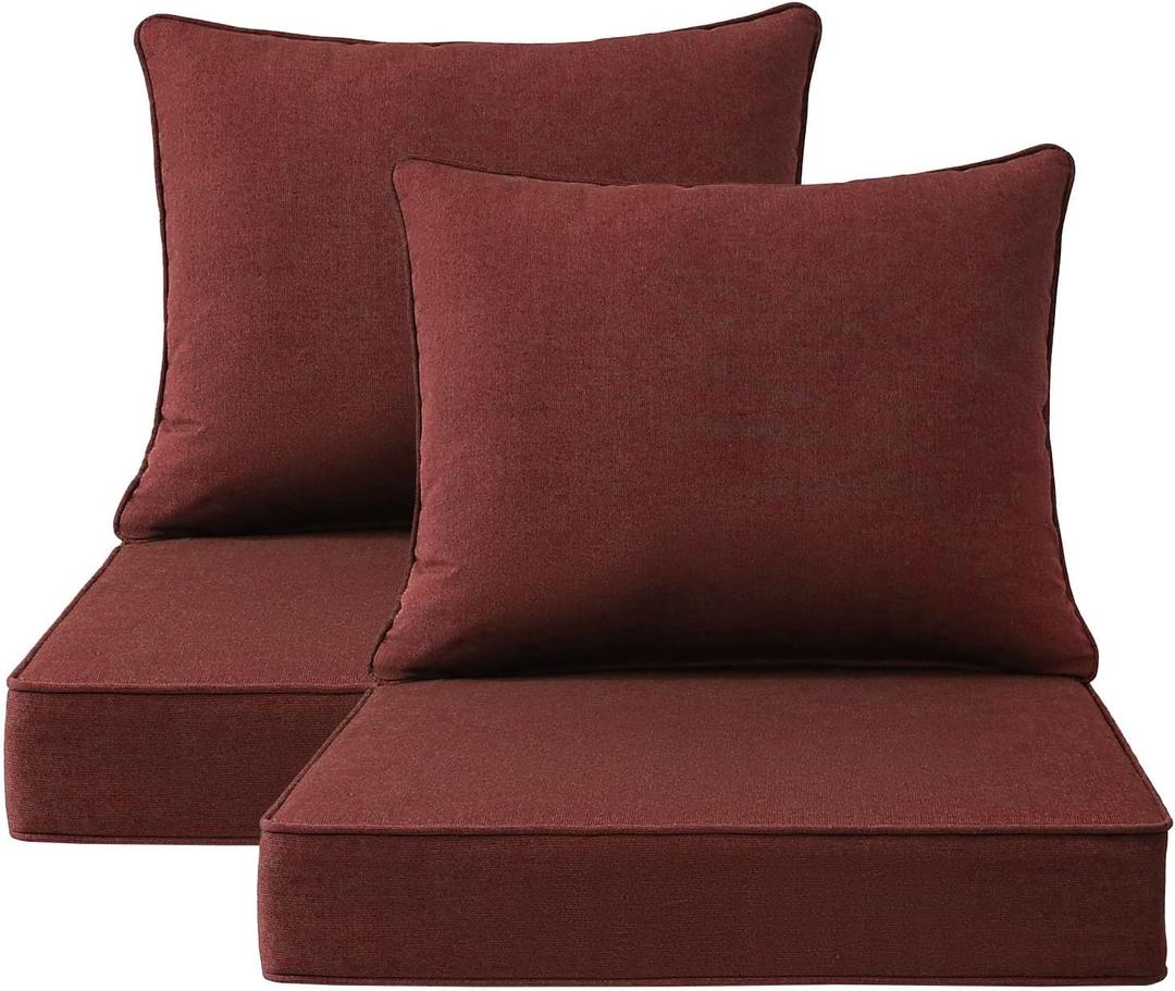 Sunbrella Outdoor Patio Chair Cushions Set, 24" x 24", Set of 2, Water-Repellent, Fade Resistant, Deep Seat Cushion for Backyard, Couch, Sofa and Patio Furniture, Spectrum Brick
