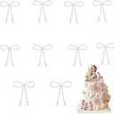 10 Pcs Pearl Bow Cake Toppers, 4.3x3.9 Inches White Pearl Beaded Cake Decorations, Large and Small Pearls, Elegant Cupcake Toppers for Weddings, Birthday, Valentines Day and Baby Shower Party Supplies