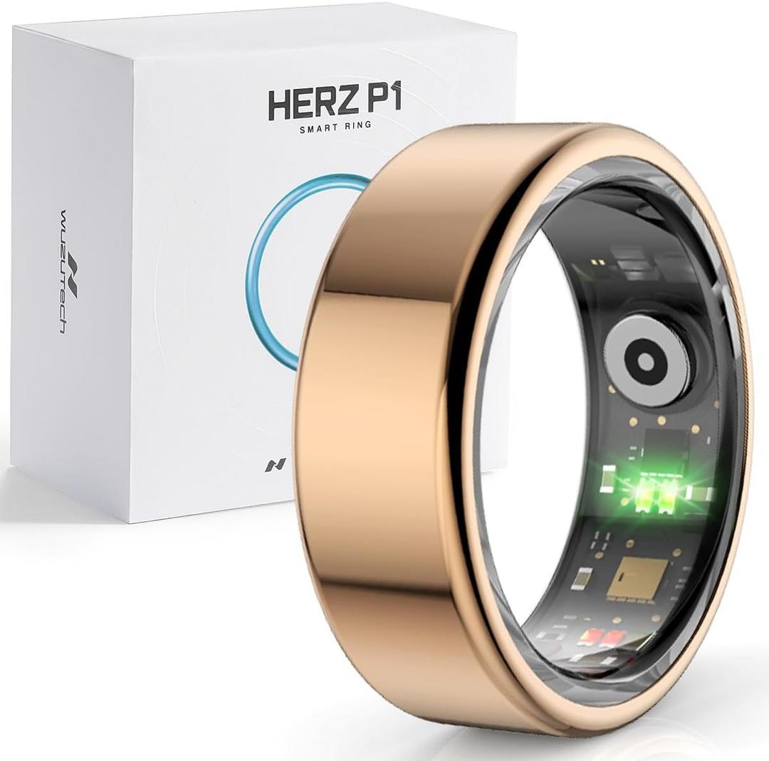 Herz P1 Smart Ring for Women & Men - (Size 9) 24/7 Health Metrics Fitness Ring, Tracks 20+ Biometrics, 6 Day Battery Life, Waterproof Stainless Steel, Free APP for iOS Android, No Subscription