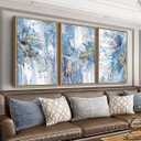 arteWOODS Abstract Framed Wall Art - Blue Gold Splashes Canvas Pictures Wall Decor Modern Dynamic Painting Artwork Prints for Living Room Bedroom Home Decor 36 x 24in * 3 Natural Wood Frame