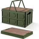 Collapsible Storage Bins Box with Lids and Handle, 30L Portable Plastic Storage Crate Containers Totes, Instacrate Stackable Foldable Camping Basket Supplies for Camp Fishing Car RV, Office (Green(1 PCS))
