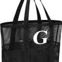 Personalized Mesh Beach Bag for Women - Waterproof Initial Tote Bag for Family Travel, Toys, Vacation Essentials