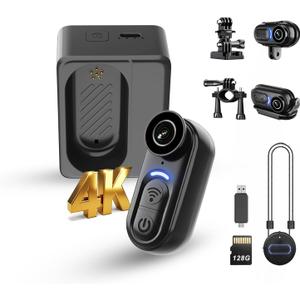 4K Mini Wearable Body Camera - 128GB Magnetic Thumb-Size Action Cam, 6-Axis Stabilization, Audio/Video Recording, Hands-Free POV for Vloggers, Hikers, Workers, Cycling, Travel & Daily Use