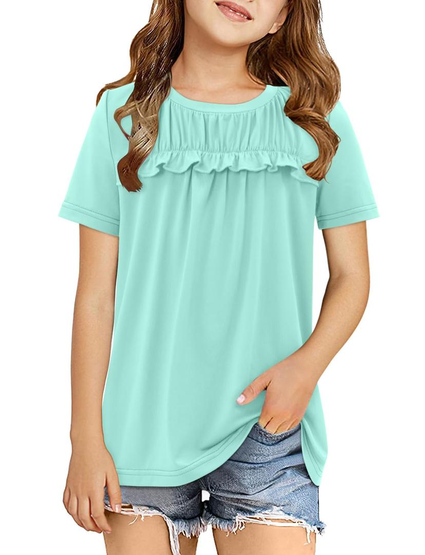storeofbaby Girls T-Shirts Green Short Sleeve Tops Casual Round Neck Tunic Tee (M)