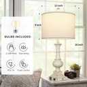 26" Farmhouse Table Lamp, Vintage Rustic Touch Control Bedside Lamp with 2 USB Ports & AC Outlet, Boho Resin 3-Way Dimmable Nightstand Lamp Linen Fabric Shade for Living Room Bedroom End Table White