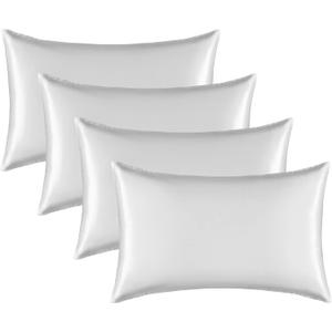 Satin Silk Pillowcase for Hair and Skin, Black Pillow Cases Standard Size Set of 4 Pack Super Soft Pillow Case with Zipper Closure (Ivory, Standard(4 Pack))