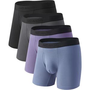 DAVID ARCHY Men's Bamboo Rayon Underwear, 1.5" Wide Waistband No Ride Up Boxer Briefs with Extended Pouch 4 Pack, Large